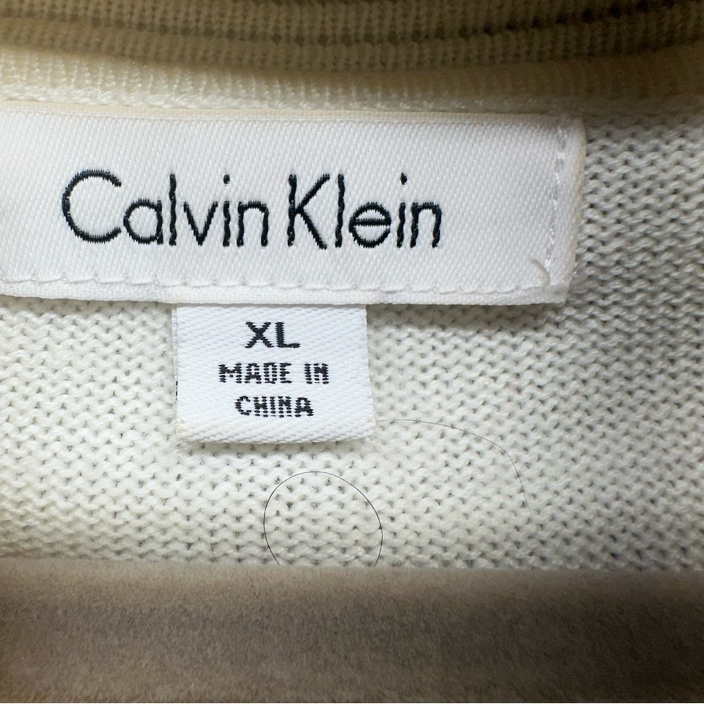 Calvin Klein XL Sweater Cowl Neck Colorblock Ivory Black Knit Pullover Top Women - Picture 2 of 13